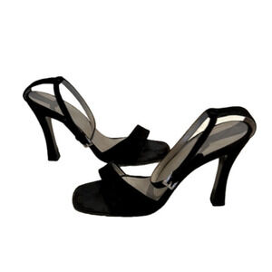 Prada Black Suede Leather ankle strap high heel shoe Size 8